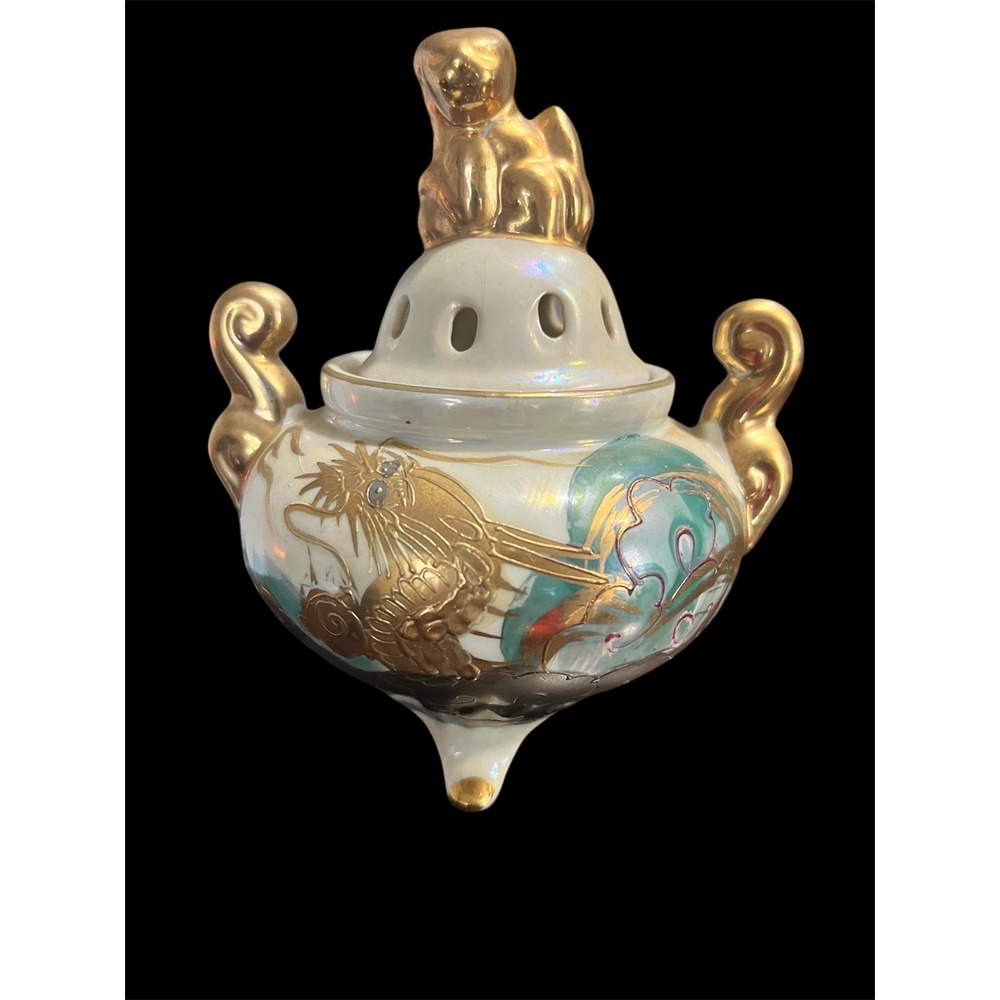 Vintage Aito Dragonware Footed Porcelain Incense Burner 18k